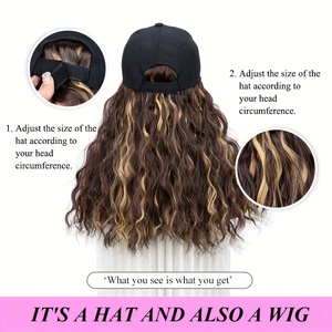 Parrucca Sintetica Nera Lunga Ondulata con Extension e Cappello da Baseball Regolabile per Donne - Product Image 5