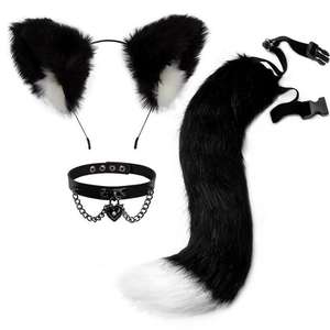 Bande de cheveux <span class=keywords><strong>d</strong></span>'oreille de chat et ensemble de queue de bête fait à la main en Polyester papillon ailes de fée Cosplay moderne retour à l'école cadeau de noël - Product Image 3