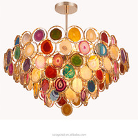 Lustre moderne en agate, lampe suspendue dorée pour bureau à domicile, restaurant, tranche d'agate