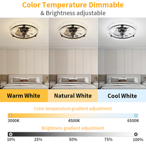 20" Modern Enclosed Ceiling Fan with <b>Light</b>,WHITE Low Profile Ceiling Fan <b>Light</b> with 3000K-6500K Dimmable LED BEDROOM - Product Image 4