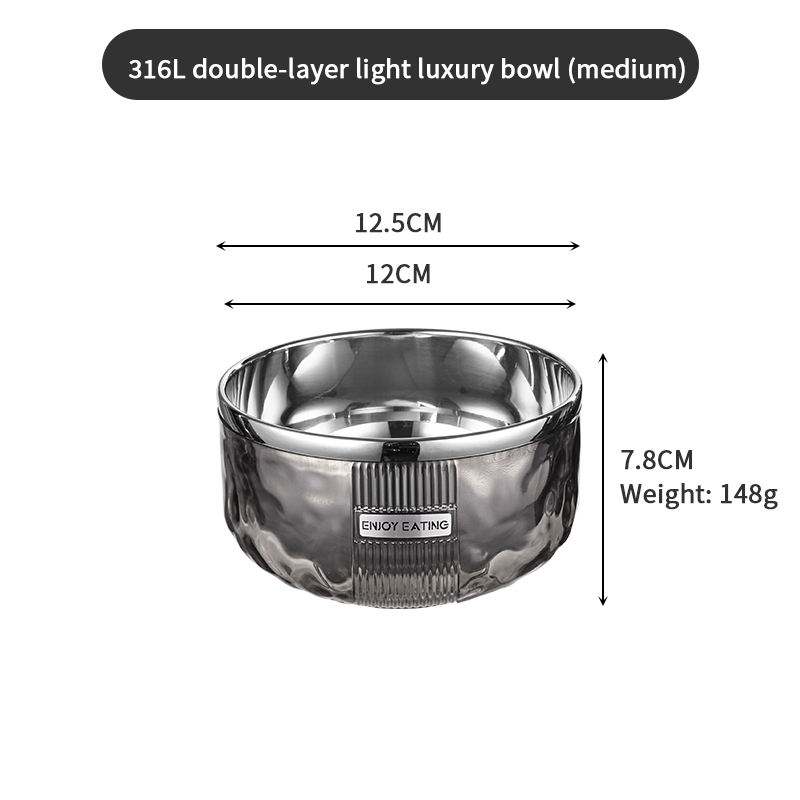 ชาม316L หรูหราสองชั้น (ขนาดกลาง)