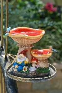 Gnome nain champignon lumière solaire mangeoire de bain d'oiseau ornements de jardin résine étanche - Product Image 6
