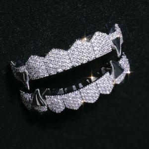 Grillz dentaire Hip Hop entièrement serti de diamants, à pointes, géométrique, pour soirée, unisexe - Product Image 2
