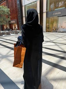 하피자 뉴 블랙 네이비 블루 데님 패치워크 오픈 아바야 히잡 포함 무슬림 여성 맥시 드레스 두바이 이슬람 도매 - Product Image 6