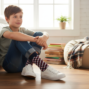 <b>Cube</b> Checkered Pattern Colorful Silk Socks <b>Light</b> Breathable Knitted Design Custom Logo for Daily Use Seasons One Size Fits Boy - Product Image 3