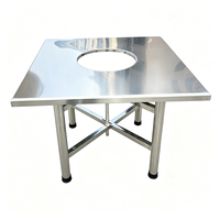 Table de camping et pique-nique carrée en acier inoxydable robuste et détachable avec réchaud à charbon pour usage commercial, hôtels, restaurants, hot pot et barbecue