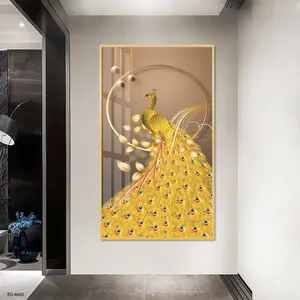 2023安いアートワーク絵画ポーチクリスタル磁器絵画ゴールド孔雀壁アート家の装飾高級家の装飾