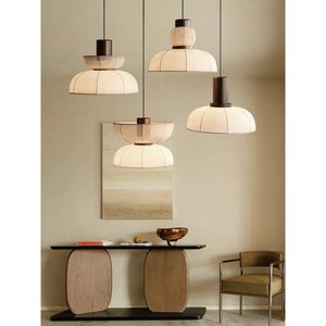 Luminaire suspendu rond style Wabi Sabi japonais créatif, LED E27, tissu noir, pour restaurant, salon, hôtel, bar, salon de thé - Product Image 3