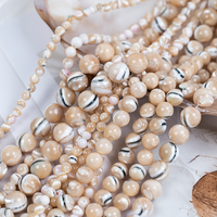 Perles de coquillage Trochus rayées naturelles, brin de 5 à 10 mm, perles de coquillage rondes lisses pour accessoires de bijoux faits à la main