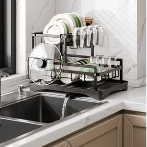 ชั้นวางของในครัวแบบโลหะสองชั้น พร้อมที่วางชาม/จาน/ตะเกียบ/ที่คว่ำจาน/ที่วางมีด/ส้อม/ที่วางแก้ว วัสดุ PP ไม่ต้องติดตั้ง - Product Image 3