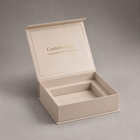 Boîte cadeau rigide personnalisée en ivoire avec insert et détails dorés, impression de logo personnalisée, OEM ODM, vente en gros