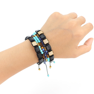 Op Maat Gemaakte Klassieke Natuursteen Sieraden Micro Zirkoon Vierkante Kralen Handgemaakte Armband Mannen Verstelbare Kralen <span class=keywords><strong>Macrame</strong></span> Mannen Armband - Product Image 4
