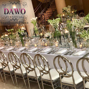 Precios de alquiler, marco de acero inoxidable dorado, respaldo redondo, <span class=keywords><strong>silla</strong></span> de boda de cuero blanco - Product Image 4