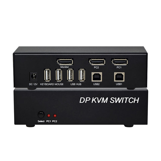 4K 60Hz 2 Port DP Switcher 2 in 1 Out DP KVM Switch with USB HUB