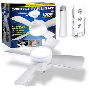 Ceiling Fan Lamp 4 Blades 2 in 1 Dimmable LED Socket Ceiling Fan Light with 3 Gear Wind Speed Remote Control