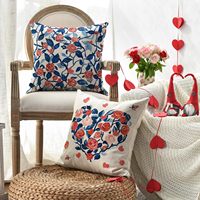 Housse de coussin de style chinois pour la Saint-Valentin, porcelaine bleue et blanche, rose rouge, adaptée à la décoration de la maison