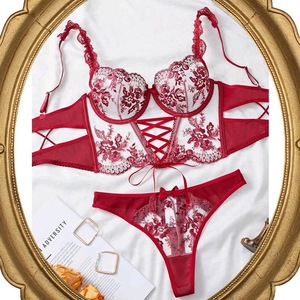 Conjunto de Lencería Sexy de Encaje Rosa Dulce para Mujer, 2 Piezas, Lencería de Encaje Transparente con Bordado, Copas con Pico, Ropa de Dormir Sensual - Product Image 5