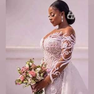 Factory Price 2025 New Line <b>Wedding</b> <b>Dress</b> <b>Long</b> <b>Sleeve</b> Bride Fishtail Evening Gown Detachable Train Embroidery Lace Decoration - Product Image 3