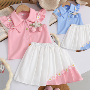 Completo per Bambini all'Ingrosso, <span class=keywords><strong>Abbigliamento</strong></span> per Bambine, Set Casual Due Pezzi, Vestiti per Bambini, Camicia Daisy e Gonna Plissettata, Outfit Quotidiano - Product Image 2