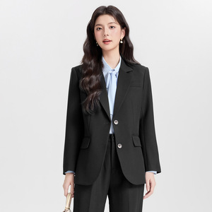 Women's Dark Blue Suit Set Full Sleeve Worsted Anti-Wrinkle Office Lady Commuting To Work - Product Image 3