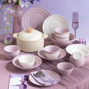 Bộ đồ ăn bằng gốm màu tím với sự kết hợp món ăn đầy màu sắc cho các nghi lễ tân gia và quà tặng - Product Image 1