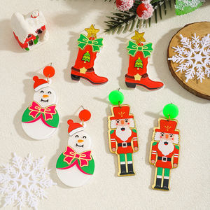 Vente en gros de boucles d'oreilles de Noël en acrylique mignon dessin animé casse-noisette <span class=keywords><strong>soldat</strong></span> bonhomme de neige <span class=keywords><strong>bottes</strong></span> de cowboy occidentales boucles d'oreilles pour femmes - Product Image 1