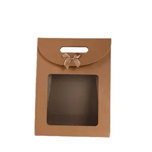 定制棕色牛皮纸可回收纸信封刚性包装袋带窗口带走便携式礼品盒