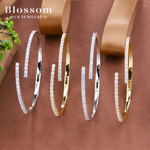 Blossom CS Jewelry Simple Copper CZ Cubic Zirconia Open Cuff Bangle for Women High End Fashion Wedding Party Jewelry Wholesale