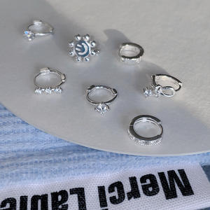 Boucles d'oreilles créoles en argent pur 999 avec zircon, plaqué argent, forme géométrique, nœud papillon, bijoux de <span class=keywords><strong>piercing</strong></span> pour l'oreille, cadeau d'anniversaire unisexe - Product Image 2