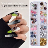 Accessoires pour ongles en résine, motif papillon et camélia 3D style dopamine, dégradé, 12 emplacements, pour décoration d'ongles DIY