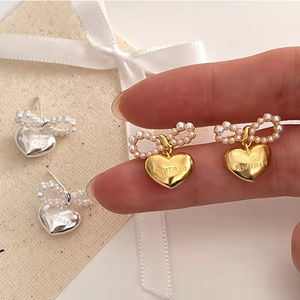 Pendientes de Acero Inoxidable con Forma de Corazón y Perla, Joyería de Moda, Pendientes de Acero Inoxidable al por Mayor - Product Image 1