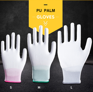 Белые перчатки с покрытием из ПУ, с антистатическим дышащим покрытием из углеродного волокна, защитные рабочие перчатки с нейлоновой хлопковой подкладкой, латексный материал - Product Image 2