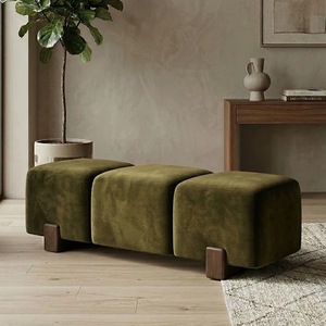 Banco Largo de Madera Maciza Japonesa Estilo Wabi-Sabi, Banco para Zapatos con Almacenamiento, Taburete Moderno Portátil para Sala de Estar, Otomana de Diseño - Product Image 2