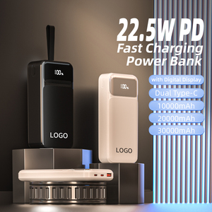 Batterie externe portable Li-Polymère haute capacité 22,5W PD avec logo personnalisé, 10000mAh, 20000mAh, 30000mAh, affichage numérique, charge rapide, pour usage extérieur - Product Image 1