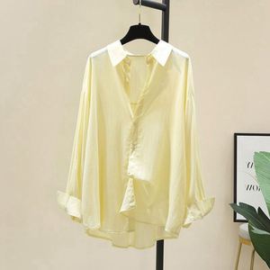 Summer Korean Version <b>Women's</b> Draped <b>Long</b> <b>Sleeve</b> <b>White</b> Soft Shirt Versatile Loose Casual Thin Woven Button Simple - Product Image 2