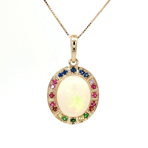 Yellow Gold <b>Necklace</b> with <b>Opal</b> Charm and Gemstone Halo Elevate your ensemble with this captivating yellow gold charm <b>necklace</b> - Product Image 2