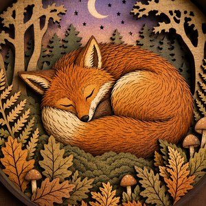 Custom 3D Shadow-Box Sleeping Fox Ornament, Multi-Layer Poplar Plywood, CPSC Compliant, DDP
