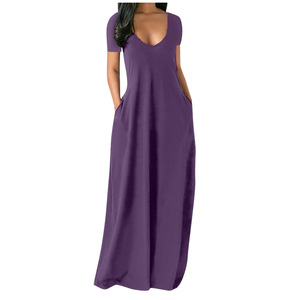 Abito lungo da donna <span class=keywords><strong>taglie</strong></span> <span class=keywords><strong>forti</strong></span>, tinta unita, <span class=keywords><strong>sexy</strong></span>, con scollo a V profondo, maniche corte e tasche - Product Image 2