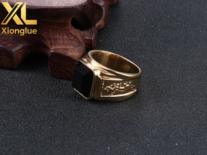 <b>Mens</b> High Polished Pvd Gold Plated Shiny <b>Black</b> Red Blue Crystal Rhinestone <b>Ring</b> - Product Image 6