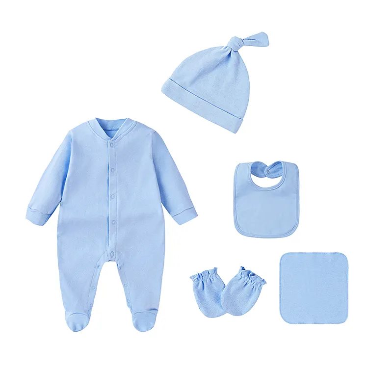 Bebé nuevo Bown Infantil Niño pequeño 6 piezas conjunto de ropa incluyendo manga larga footie onesie mameluco babero manopla sombrero