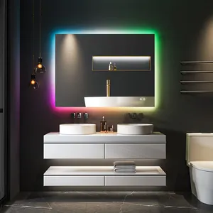 New Style RGB Rectangle LED Bath Mirror With Light / Touch Switch Anti Fog Smart Mirror