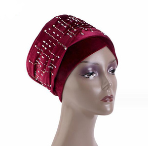 Top moda invierno terciopelo <span class=keywords><strong>mujer</strong></span> señora adultos <span class=keywords><strong>africano</strong></span> musulmán turbante sombreros - Product Image 1