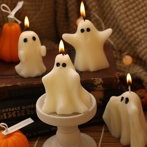 Vela Aromática de Cera de Soya Hecha a Mano con Aroma a Fantasma de Halloween, Mecha Única, Forma Irregular, Lavanda, para Decoración del Hogar y Fiestas - Product Image 1