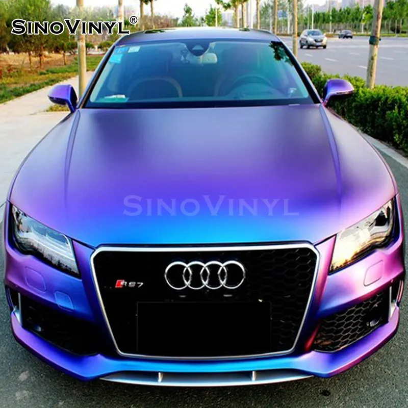 SINOVINYL CE-02 матовая хамелеоновая светло-синяя-фиолетовая воздушная пузырьковая пленка для кузова автомобиля, виниловая пленка для покрытия автомобиля