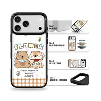 Coque de téléphone AG Feeling Black Edge avec motif floral doré pour iPhone 17, 17 Pro Max, 16 Pro, 15 – Coque magnétique