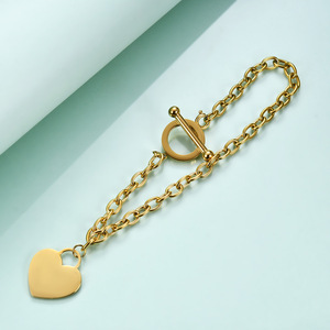 Bracelet en chaîne en forme de cœur, bijoux pour femmes, cadeau, bracelet à breloques en acier inoxydable - Product Image 3