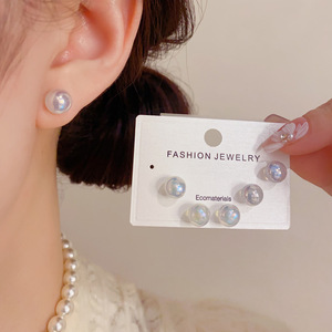 Resoul Set de Aretes de Perlas, Pendientes de <span class=keywords><strong>Moda</strong></span>, Aretes Elegantes para Mujer, Juego de 3 Aretes de Latón - Product Image 3