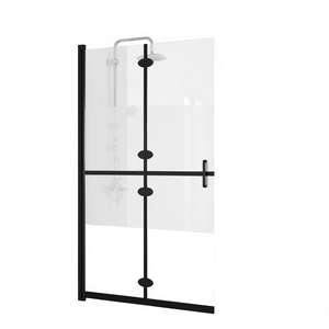 Paroi de douche moderne pliable en verre ESG 27,6x74,8 avec cadre, design minimaliste, cloison de bain - Product Image 1