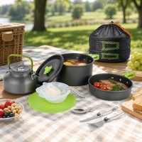 Ensemble de cuisine de camping en aluminium : bouilloire, poêle et couverts pliables, kit de cuisson portable pour le plein air et la randonnée