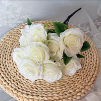 Bouquet de 9 roses artificielles en soie, fausses roses à tête ronde pour mariage, vase, décoration de table, vente en gros d'usine